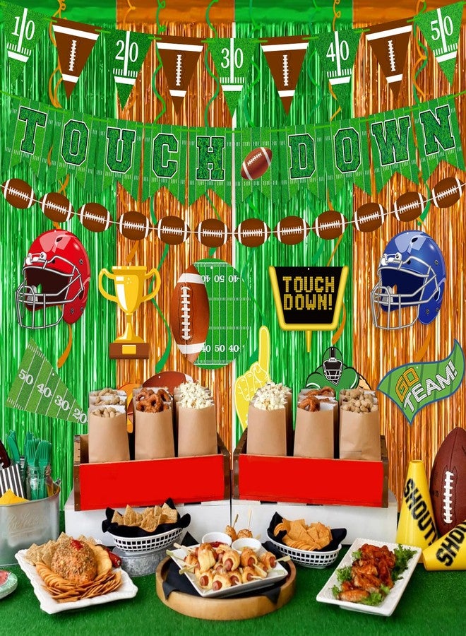 Yunfan Football Party Decorations 25Pcs Brown Green Football Curtains Pre-Assembled Banner Hanging Swirl Spirals for Football Game Day Sunday Night Photo Booth Backdrops Theme Birthday Party Supplies Decors - Image 5